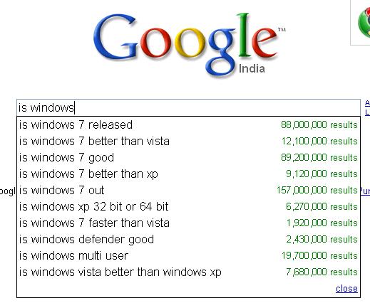 Google Suggestion for Windows 7
